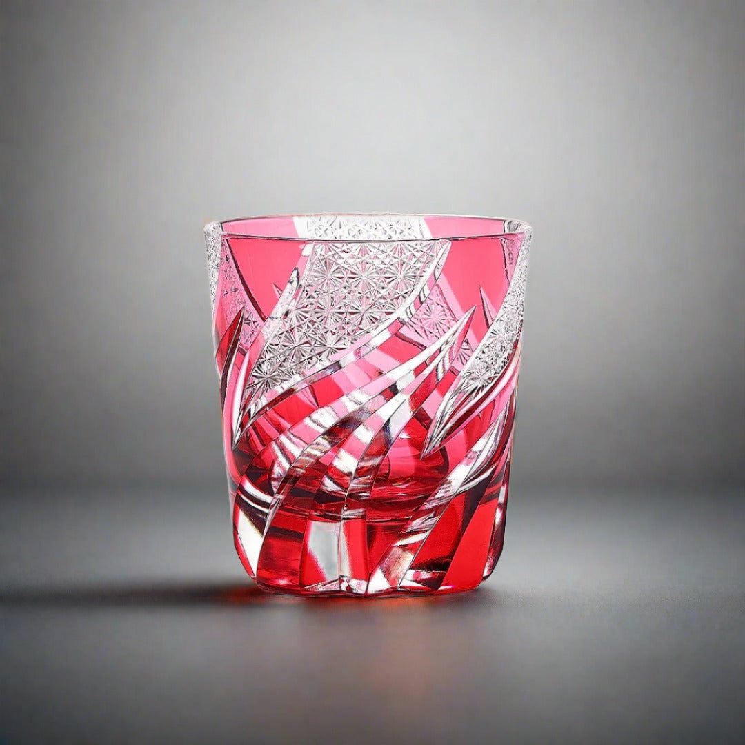 Haku Edo Kiriko Whisky Glass - Homura Red