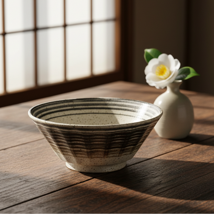 Mino-ware shinogi stripe ramen bowl