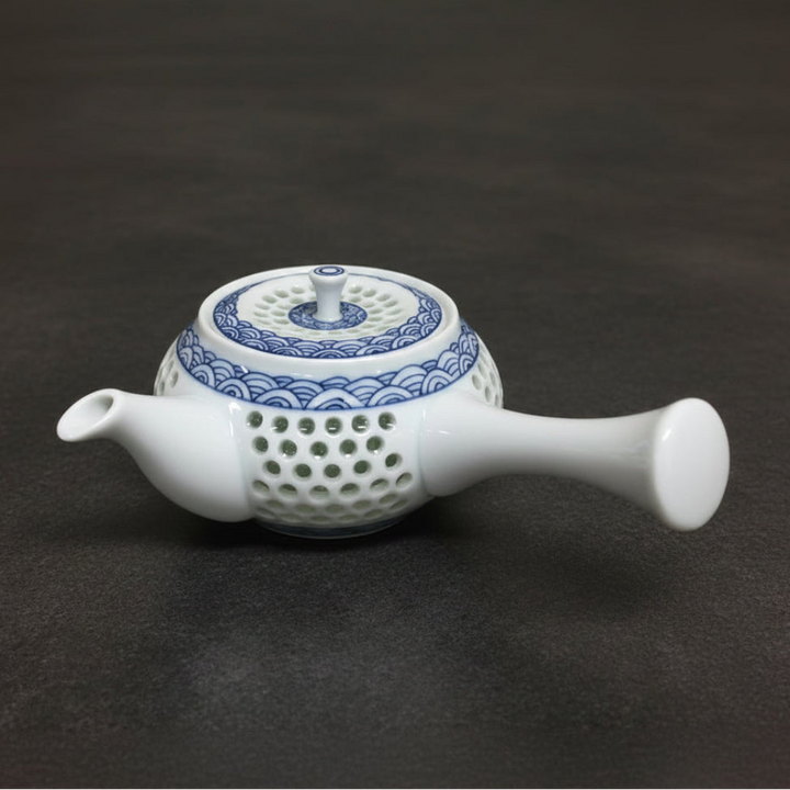 Asahido Seigaiha Crystal Carving Porcelain Teapot 340ml